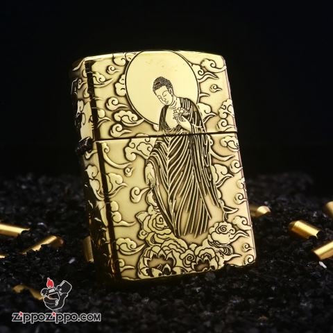 Bật lửa Zippo Đồng Khắc Đức Phật Vân Mây Bao Quanh Bản Armor