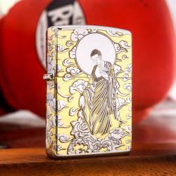 Bật lửa Zippo Đồng Khắc Đức Phật Vân Mây Bao Quanh Bản Mạ Chrome - Mã SP: ZPC2380-250