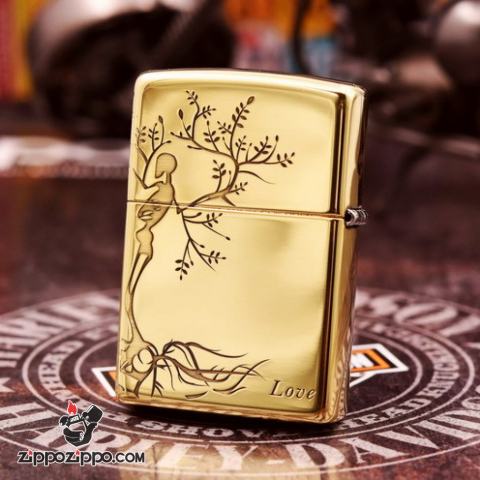 Bật Lửa Zippo đồng Khắc Hình Cây Tình Yêu Cùng Lời Thề Bên Nhau Bản Amor