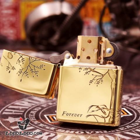 Bật Lửa Zippo đồng Khắc Hình Cây Tình Yêu Cùng Lời Thề Bên Nhau Bản Amor
