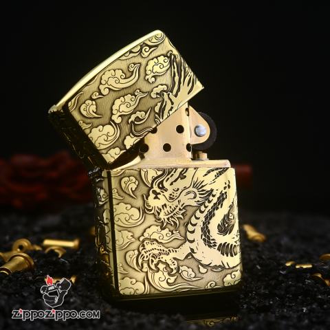 Bật lửa zippo đồng khắc rồng cưỡi mây bản armor