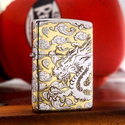 Bật lửa zippo đồng khắc rồng cưỡi mây bản mạ Chrome - Mã SP: ZPC2340-250