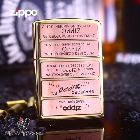 Bật lửa Zippo đồng khối khắc 12 mộc đáy zippo qua các thời kỳ Bản Hai Màu
