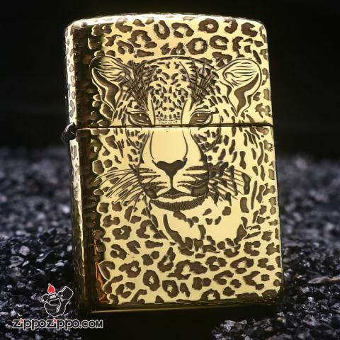 Bật lửa Zippo đồng khối khắc Báo đốm châu Mỹ Bản Amor