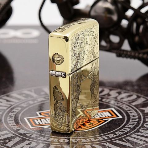 Bật Lửa Zippo Đồng Nguyên Khối Khắc Cô Gái Sexy Bản Vỏ Dầy Armor