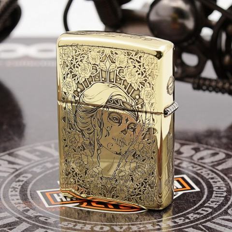 Bật Lửa Zippo Đồng Nguyên Khối Khắc Cô Gái Sexy Bản Vỏ Dầy Armor