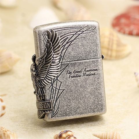 Bật Lửa Zippo Harley Bạc Cổ Ốp  Đại Bàng Cạnh Sườn HDP-65
