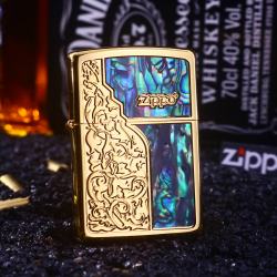 Bật Lửa Zippo Hoa Văn Khảm Trai Tính Tế Sang Trọng Màu Vàng - Mã SP: ZPC2596