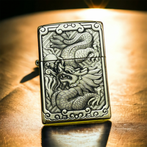 Bật lửa zippo khắc 3D hình con rồng siêu sắc nét, khắc trên bản đồng trơn nguyên khối