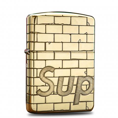 Bật lửa Zippo khắc bức tường Supreme bản armor đồng bóng