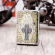 Bật Lửa Zippo Khắc Chữ Thập Và Kinh Thánh Màu Bạc Bản Ốp Nổi Aromr