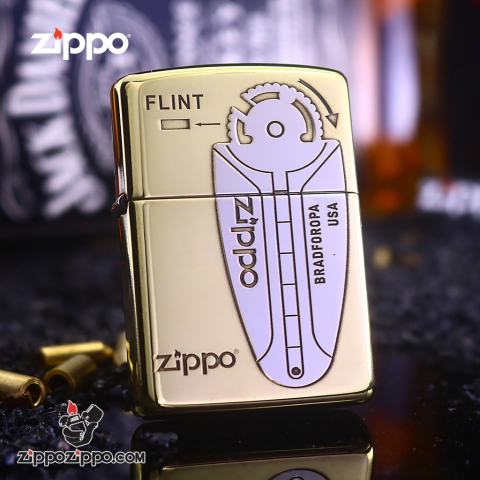 Bật Lửa Zippo Khắc Hai Màu Dấu Niêm Phong Nổ & Hộp Đá Lửa