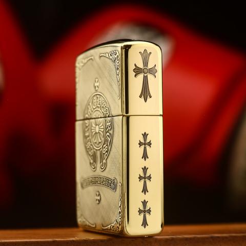Bật lửa Zippo khắc hoa văn tôn giáo chữ Thập bản Armor đồng bóng