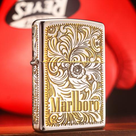 Bật Lửa Zippo Khắc Hoa Văn Zippo Marlboro Mạ Chrome