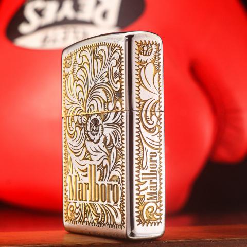 Bật Lửa Zippo Khắc Hoa Văn Zippo Marlboro Mạ Chrome