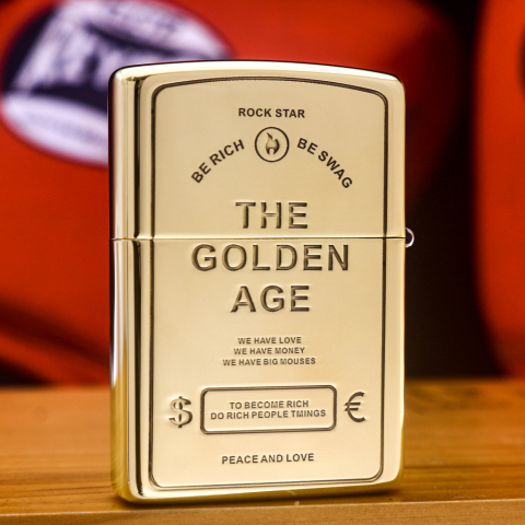 Bật lửa zippo khắc lứa tuổi vàng bản đồng bóng - zippo the gorlden age