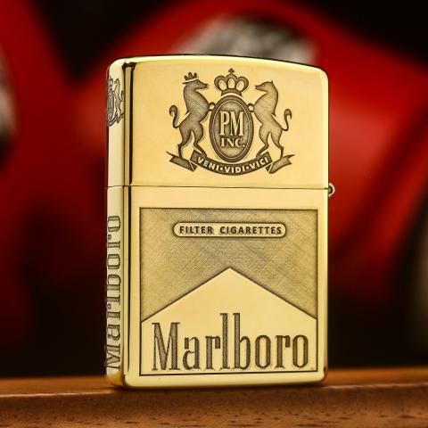 Bật lửa Zippo khắc Marlboro 2 mặt bản đồng bóng giới hạn
