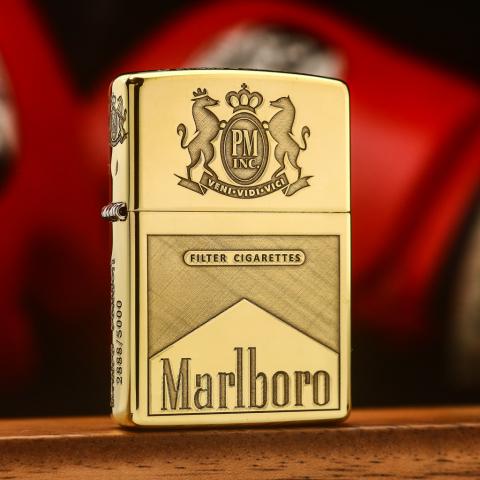 Bật lửa Zippo khắc Marlboro 2 mặt bản đồng bóng giới hạn