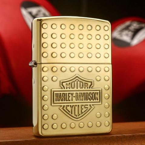 Bật lửa zippo khắc motor harley bản đồng bóng