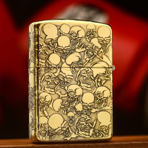 Bật lửa zippo khắc nổi hình Đầu Lâu bản Armor đồng bóng