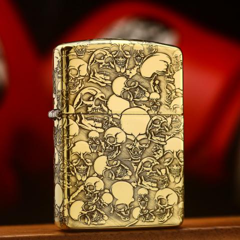 Bật lửa zippo khắc nổi hình Đầu Lâu bản Armor đồng bóng