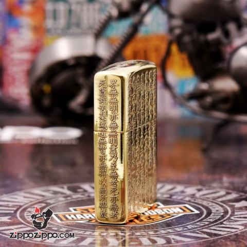 Bật lửa Zippo khắc nổi Tâm kinh đồng bóng