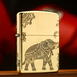 Bật lửa zippo khắc voi Thái Lan bản Armor đồng bóng - Mã SP: ZPC3313-169