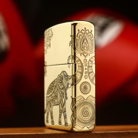 Bật lửa zippo khắc voi Thái Lan bản Armor đồng bóng