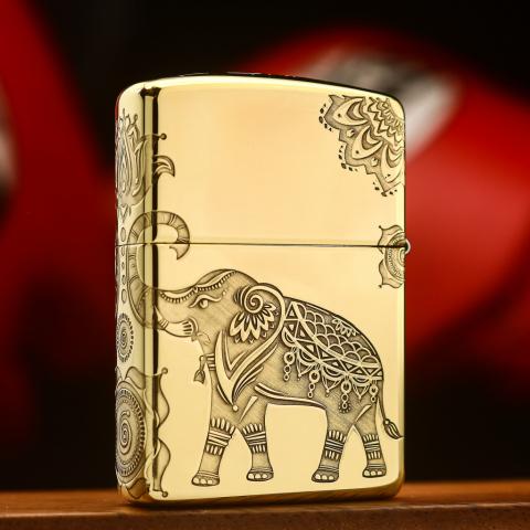 Bật lửa zippo khắc voi Thái Lan bản Armor đồng bóng