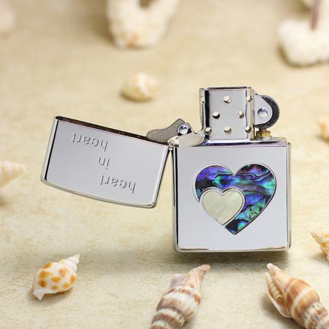 Bật Lửa Zippo Khảm Trai Xanh Trái Tim Và Linh Hồn