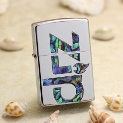 Bật lửa Zippo Mạ Bạc Khảm Trai Xanh Chữ ZIP - Mã SP: ZPC3121