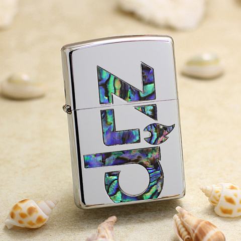 Bật lửa Zippo Mạ Bạc Khảm Trai Xanh Chữ ZIP