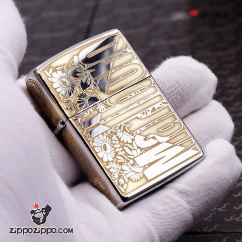 Bật Lửa Zippo Màu Đen Bóng Khắc Marlboro