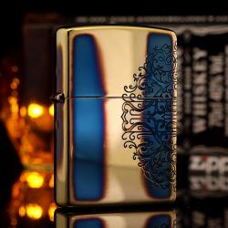 Bât Lửa Zippo màu vàng Đốt Khắc Hoa Tiết - Mã SP: ZPC1944