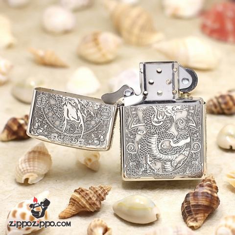 Bật lửa Zippo phiên bản Armor Bạc nguyên khối khắc hình Rồng Châu Á