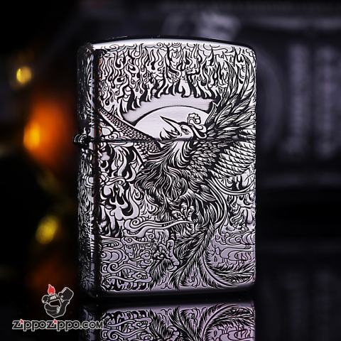 Bật lửa Zippo Phiên Bản Bạc Nguyên Khối Chạm Khắc Chim Phượng Hoàng