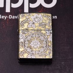 Bật lửa Zippo phiên bản chrome chạm khắc vòm hoa Mẫu Đơn vỏ dày - Mã SP: ZPC0866-167