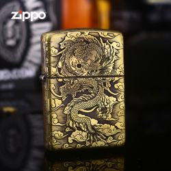 Bật Lửa Zippo Phiên Bản Đồng Cổ Nguyên Khối Khắc Rồng Ôm Ngọc - Mã SP: ZPC2793