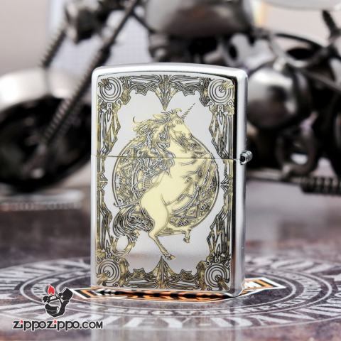 Bật Lửa Zippo Phiên Bản Hàn Quốc Khắc Họa Tiết Kỳ Lân Bản Chrome