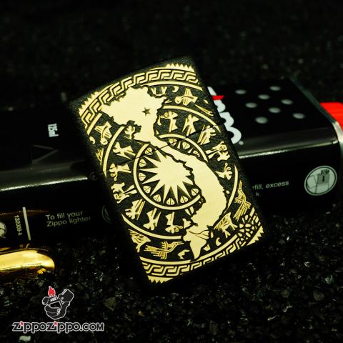 Bật Lửa Zippo Phiên Bản Màu Đen Nứt Khăc Họa Tiết Trống Đồng Việt Nam