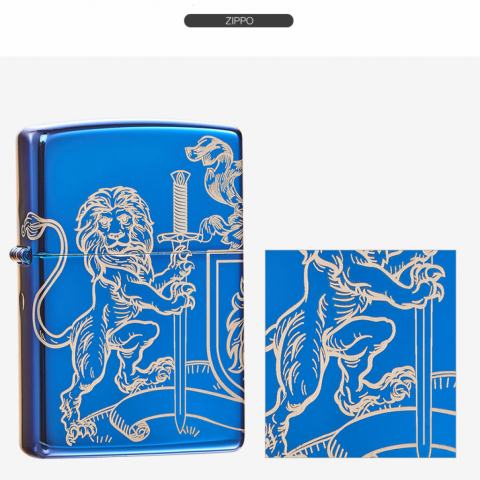 Bật Lửa Zippo Xanh Dương Khắc Biểu Tượng Sư Tử Trung Cổ
