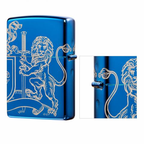 Bật Lửa Zippo Xanh Dương Khắc Biểu Tượng Sư Tử Trung Cổ