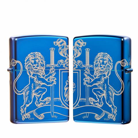 Bật Lửa Zippo Xanh Dương Khắc Biểu Tượng Sư Tử Trung Cổ