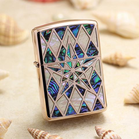 Bật Lửa Zippo Xuất Nhật  Mạ Vàng Hồng Khảm Trai Ngôi Sao