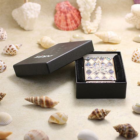 Bật Lửa Zippo Xuất Nhật  Mạ Vàng Hồng Khảm Trai Ngôi Sao
