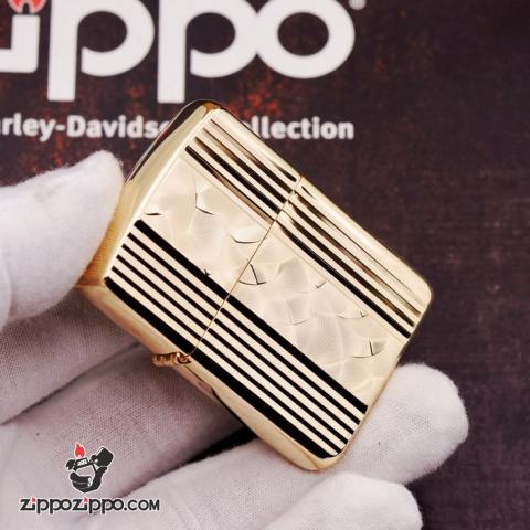 Bật Lửa Zippo Xuất Nhật Mạ Vàng Sâu Chạm Khắc Hình Hạt Quạt Trừu Tượng