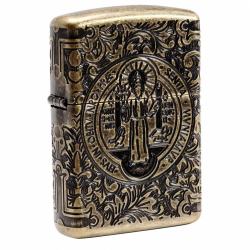 Zippo 29719 - Zippo St. Benedict Design 360 Multicut Antique Brass Armor - Mã SP: ZPC2185