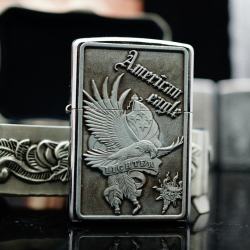 Zippo bạc xước ốp nổi American Eagle Ver 2 - Mã SP: ZPC3036-1