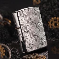 Zippo Chính Hãng Bạc Họa Tiết Kẻ Nổi 3D - Mã SP: ZPC1287