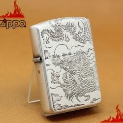 Zippo Chính Hãng Bạc Khắc Rồng Mặt Trước Và cạnh bên Vỏ Dày Armor - Mã SP: ZPC1060